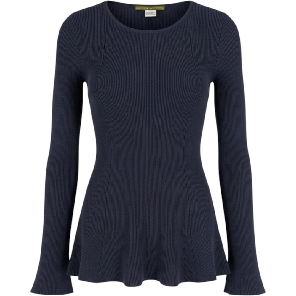 Peruvian Connection Flared Hem Sweater Navy Pima Cotton Ribbed Bell Sleeve M